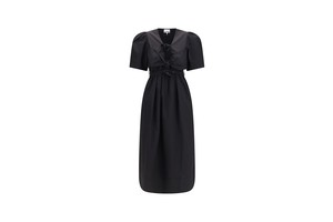 Ganni Bow Puff Shoulder Midi - Stretch Cotton Midi for OEM