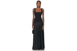 Sidney Suiting Bodice Satin Skirt Gown - Two Fabric Evening Dress for OEM