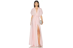 Super Oversized Shirt Flared Gown - Belted Satin Faille Shirt Dress with Pockets