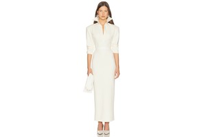 Margaux Polo Maxi Dress in Thick Stretch Crepe - Shoulder Pad Dress for OEM