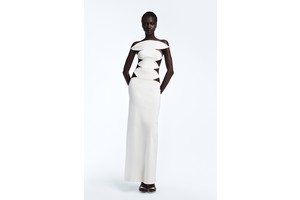 Elettra Cut-Out Waist Taffeta Gown - Beaded Ivory Evening Dress for OEM