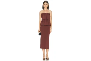 Sculpted Strapless Crepe Midi Dress - Ruched Lace-Up Back Body-Skimming Occasion Dress