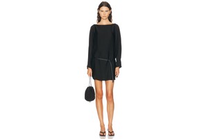 Perry Boat Neck Satin Mini Dress - Faux Leather Tie Belt Dress for OEM