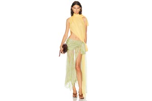 Dalia Two Tone Draped Chiffon Gown with Cut-Out - Sheer Evening Dress for OEM