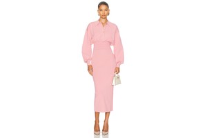 Hildie Polo Knit Midi Dress - Long Sleeve Ribbed Waist Dress for OEM