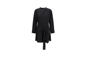 Draped Knot Crepe Mini Dress - Long Sleeve Recycled Polyester Dress for OEM