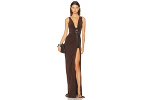 Gathered Belt Maxi Dress - Compact Jersey Column Dress with Belt for OEM