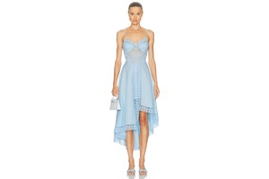 Lace Detail Voile Midi Dress with Asymmetric Hem - Partially Lined Dress for OEM