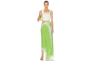 Twisted Silk Tank Dress with Chiffon Skirt - Rib Knit and Chiffon Mixed Dress with Lace Trim