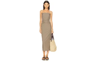Strapless Plaid Poplin Maxi Dress with Silicone Grip - Back Vent Dress for OEM