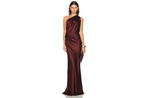 Draped One Shoulder Silk Gown - Ruched Side Satin Evening Gown for OEM