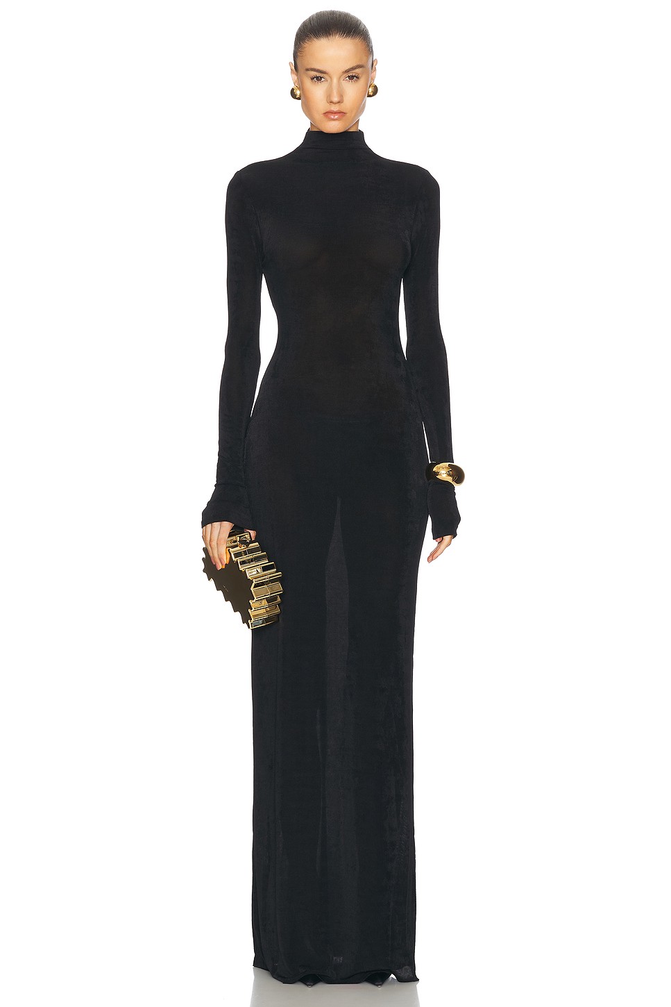 Black Sheer Ponte Maxi Dress - Sheer Knit Pull On Maxi for OEM