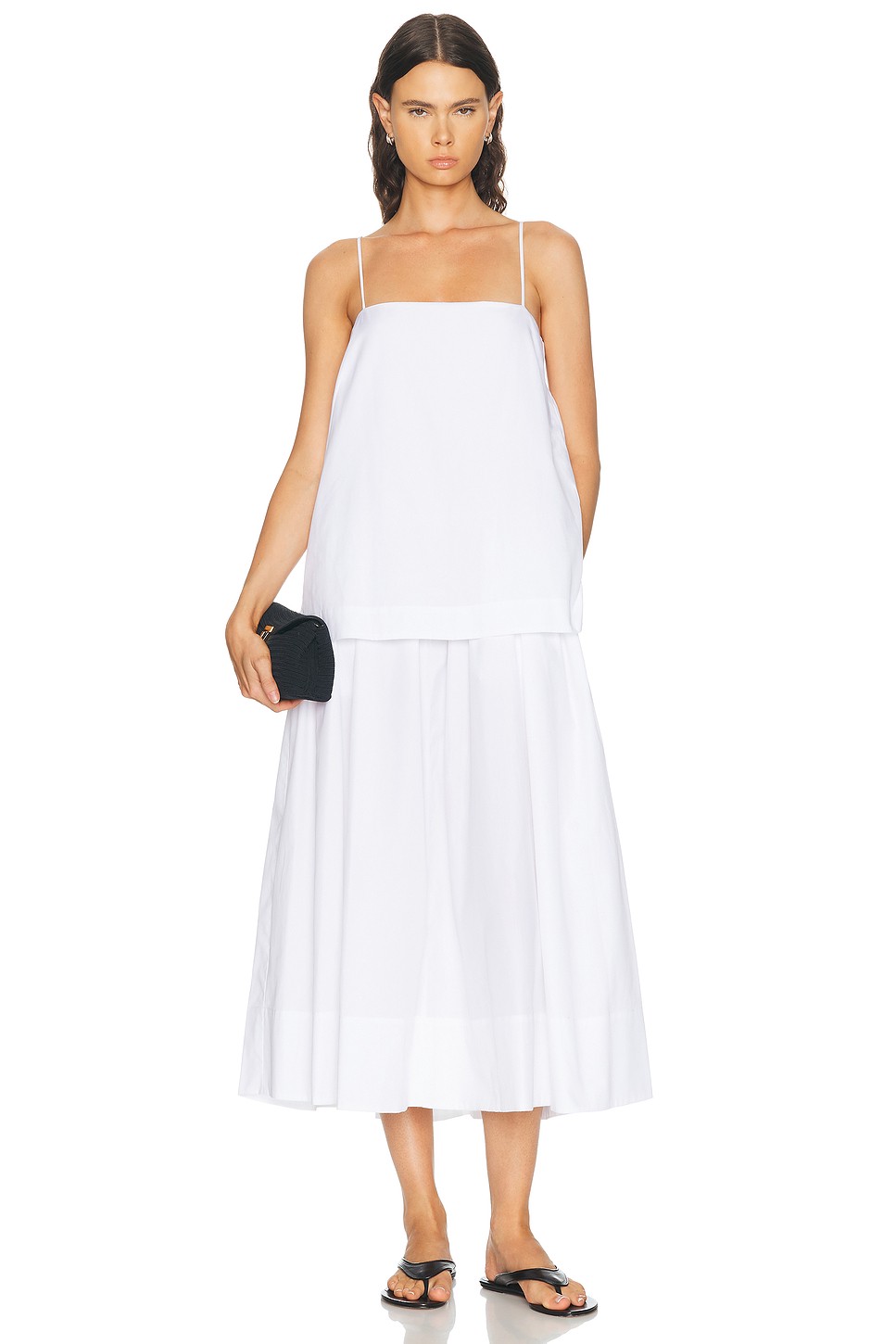 White Cotton Strap Maxi Dress - Cotton Poplin Strap Maxi for OEM