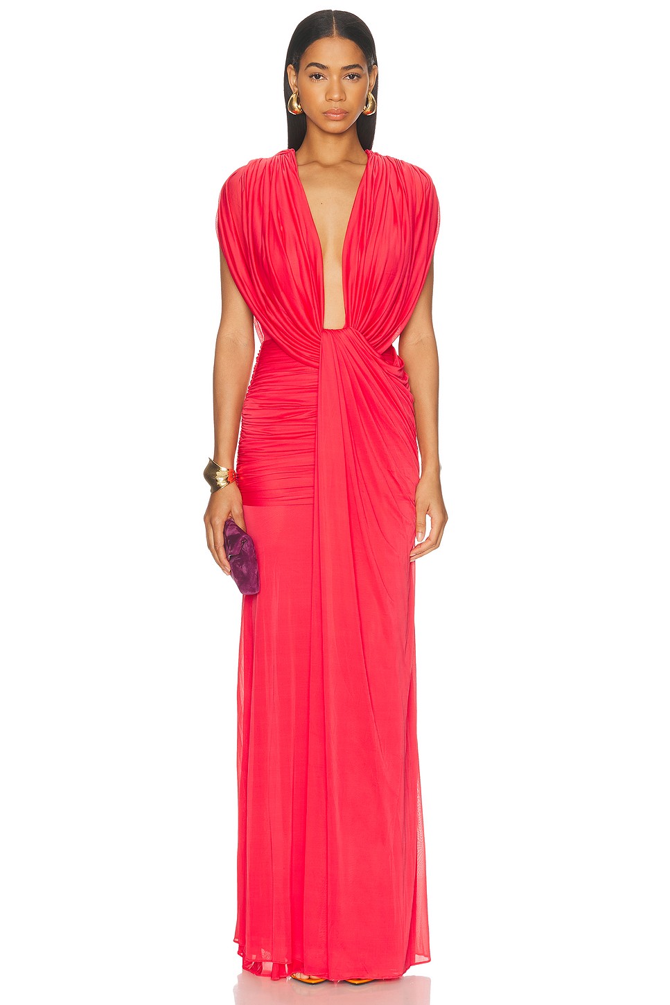 Watermelon Draped Column Gown - Rayon Blend Column Gown for OEM