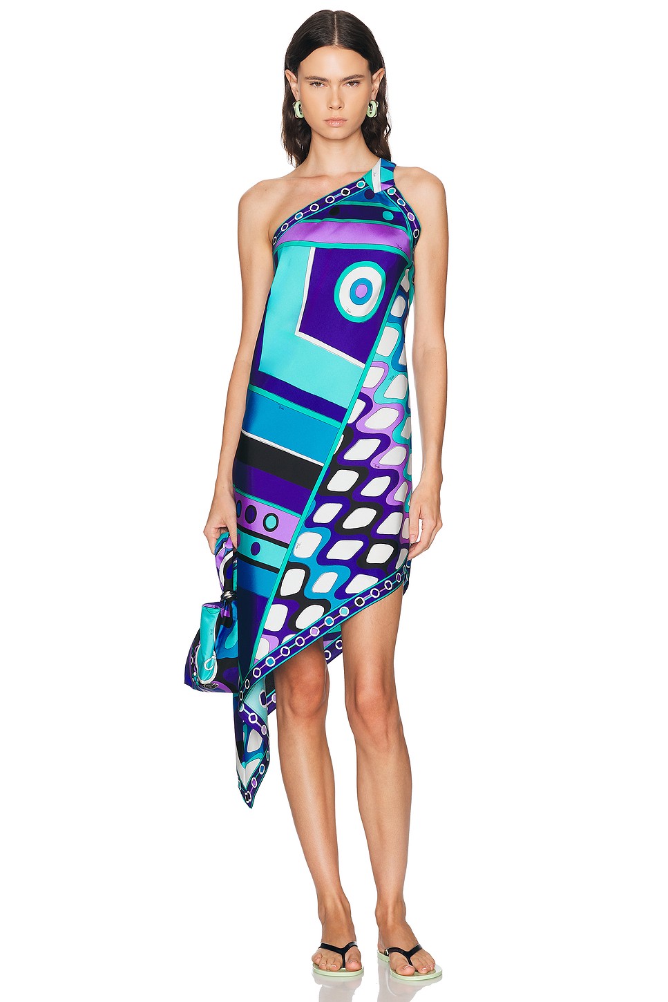 Turquoise Silk Twill Dress - Silk Twill One Shoulder Dress for OEM