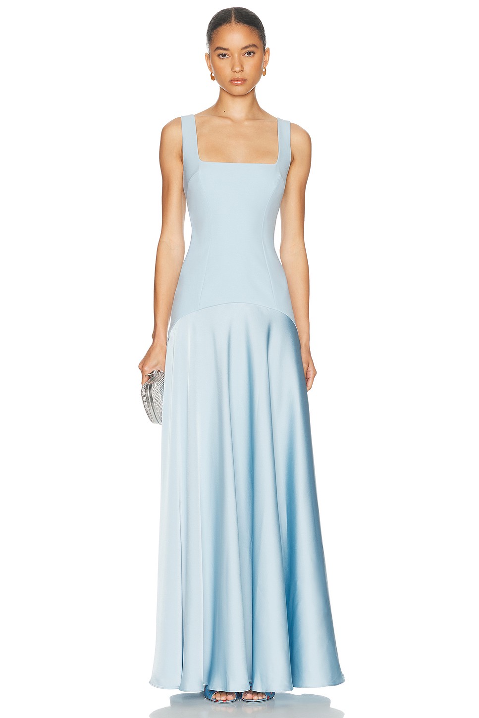 Ice Blue Satin Gown - Satin Skirt Crepe Top Gown for OEM