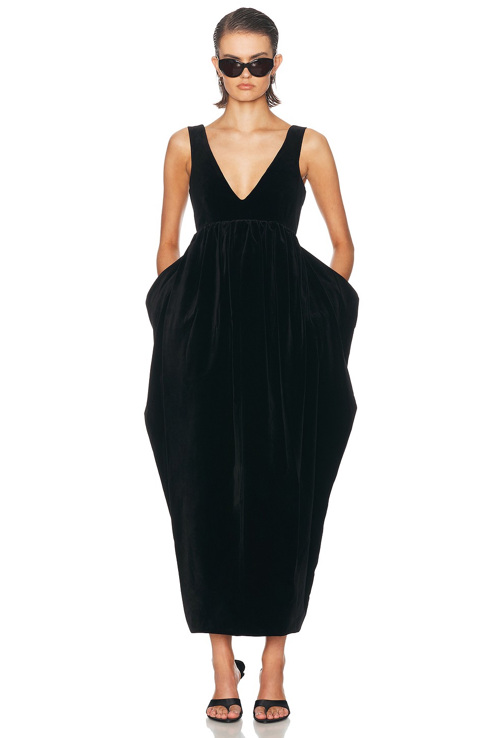 Black Cotton Velvet Gown - Cotton Velvet Sculptural Gown for OEM