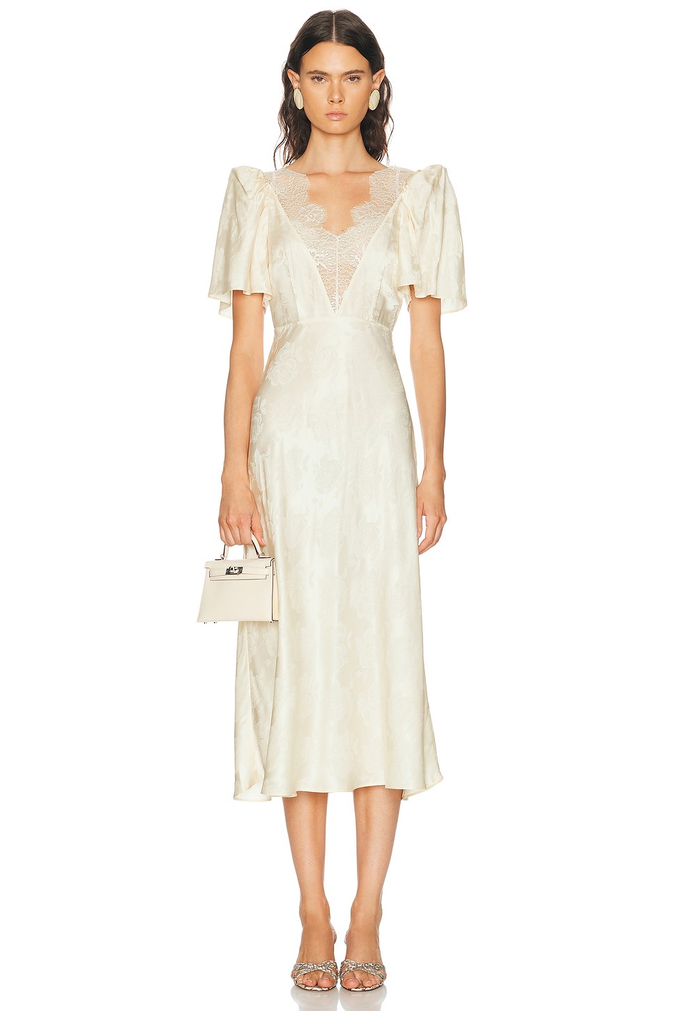 Marble Silk Blend Lace Dress - Silk Blend Lace Trim Midi for OEM