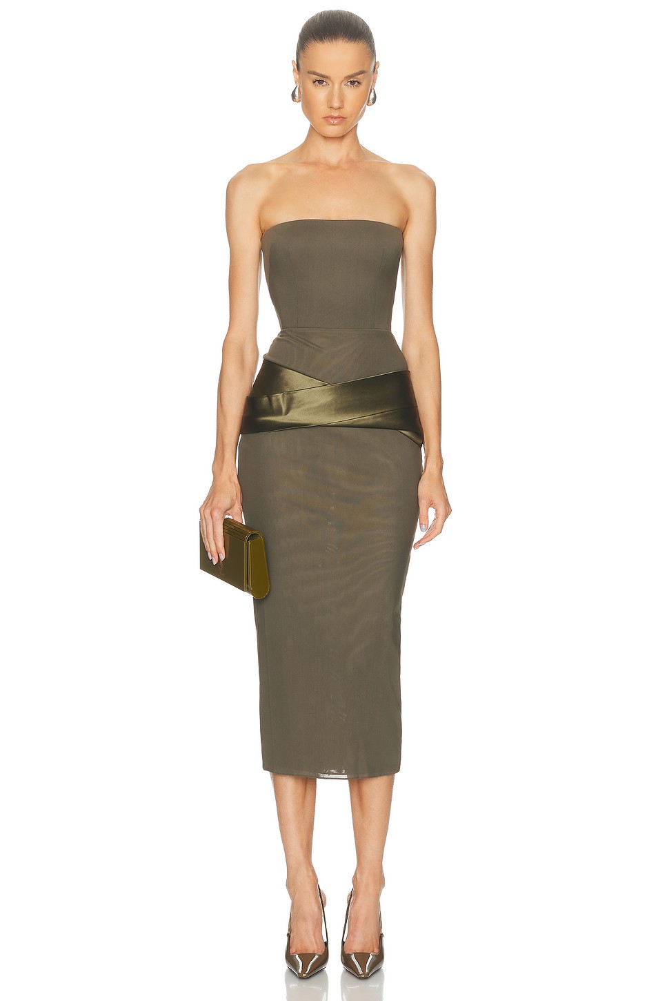 Strapless Satin Drape Dress - Boned Strapless Crepe Dress for OEM