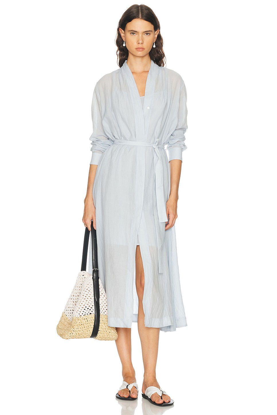 Sky Blue Cotton Voile Dress - Belted Cotton Voile Midi for OEM