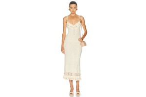 Creme Six Fibre Knit Dress - Multi Fibre Open Knit Midi for OEM