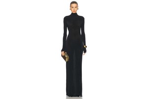 Black Sheer Ponte Maxi Dress - Sheer Knit Pull On Maxi for OEM