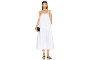 White Cotton Strap Maxi Dress - Cotton Poplin Strap Maxi for OEM