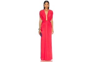 Watermelon Draped Column Gown - Rayon Blend Column Gown for OEM