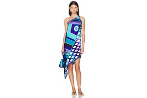 Turquoise Silk Twill Dress - Silk Twill One Shoulder Dress for OEM