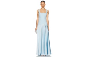 Ice Blue Satin Gown - Satin Skirt Crepe Top Gown for OEM