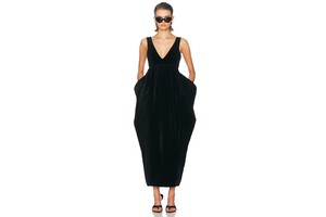 Black Cotton Velvet Gown - Cotton Velvet Sculptural Gown for OEM