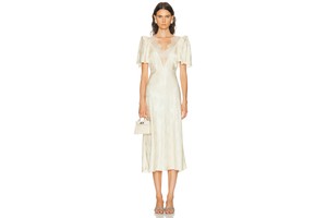 Marble Silk Blend Lace Dress - Silk Blend Lace Trim Midi for OEM