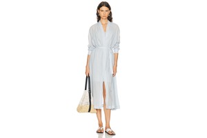 Sky Blue Cotton Voile Dress - Belted Cotton Voile Midi for OEM