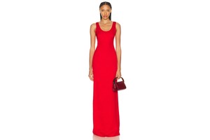 Red Viscose Cotton Maxi Dress - Viscose Cotton Lined Maxi for OEM