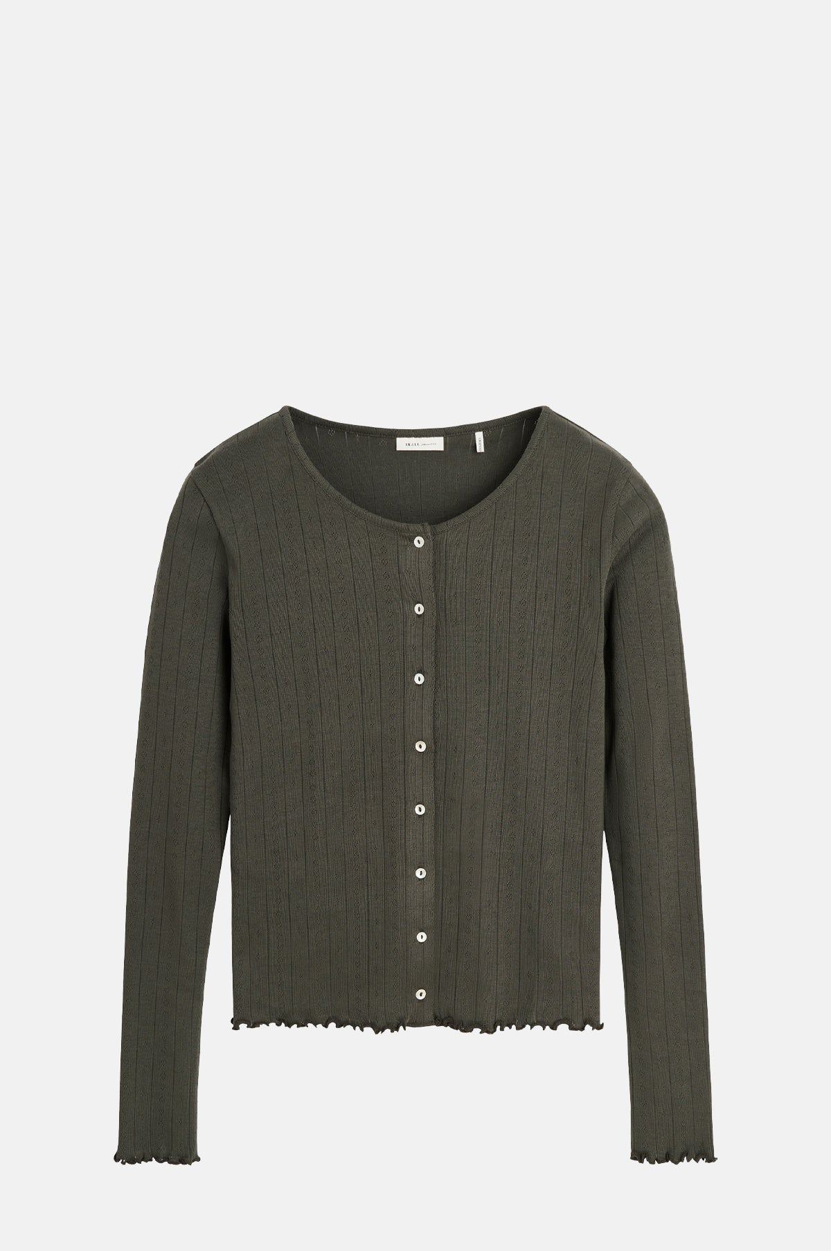 Dark Green Pointelle Cotton Cardigan - Slim Fit Knit Cardigan for OEM