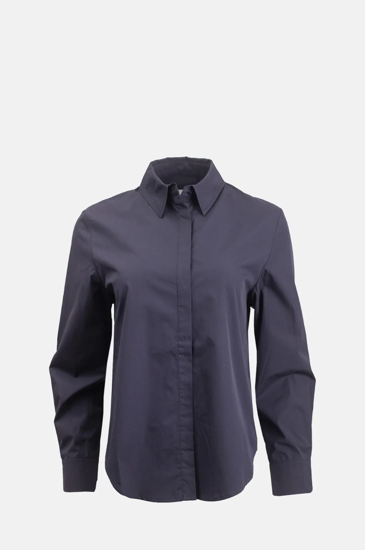 Navy Cotton Poplin Shirt - Covered Placket Blouse for OEM