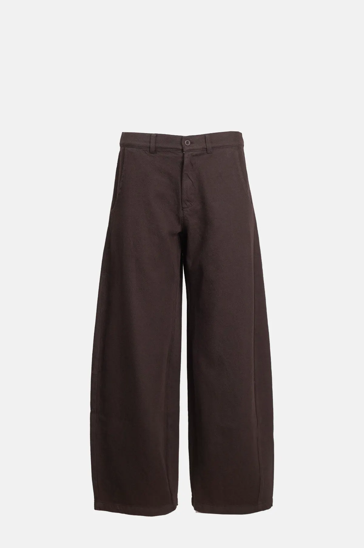 Brown Wide Leg Cotton Twill Trousers - Half Elasticated Waist Pant for OEM