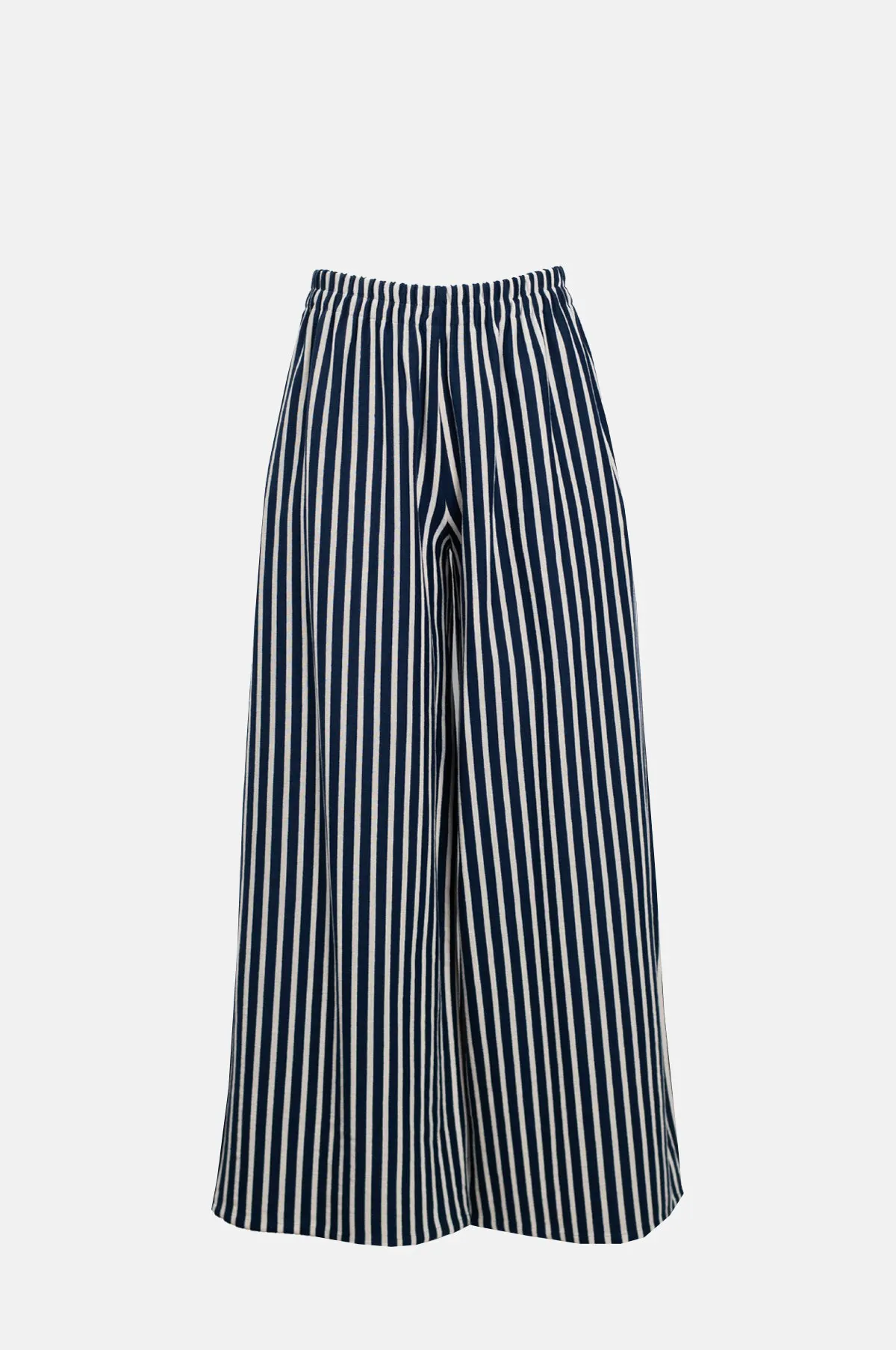 Navy Striped Wide Leg Trousers - Heavyweight Cotton Pantaloons for OEM
