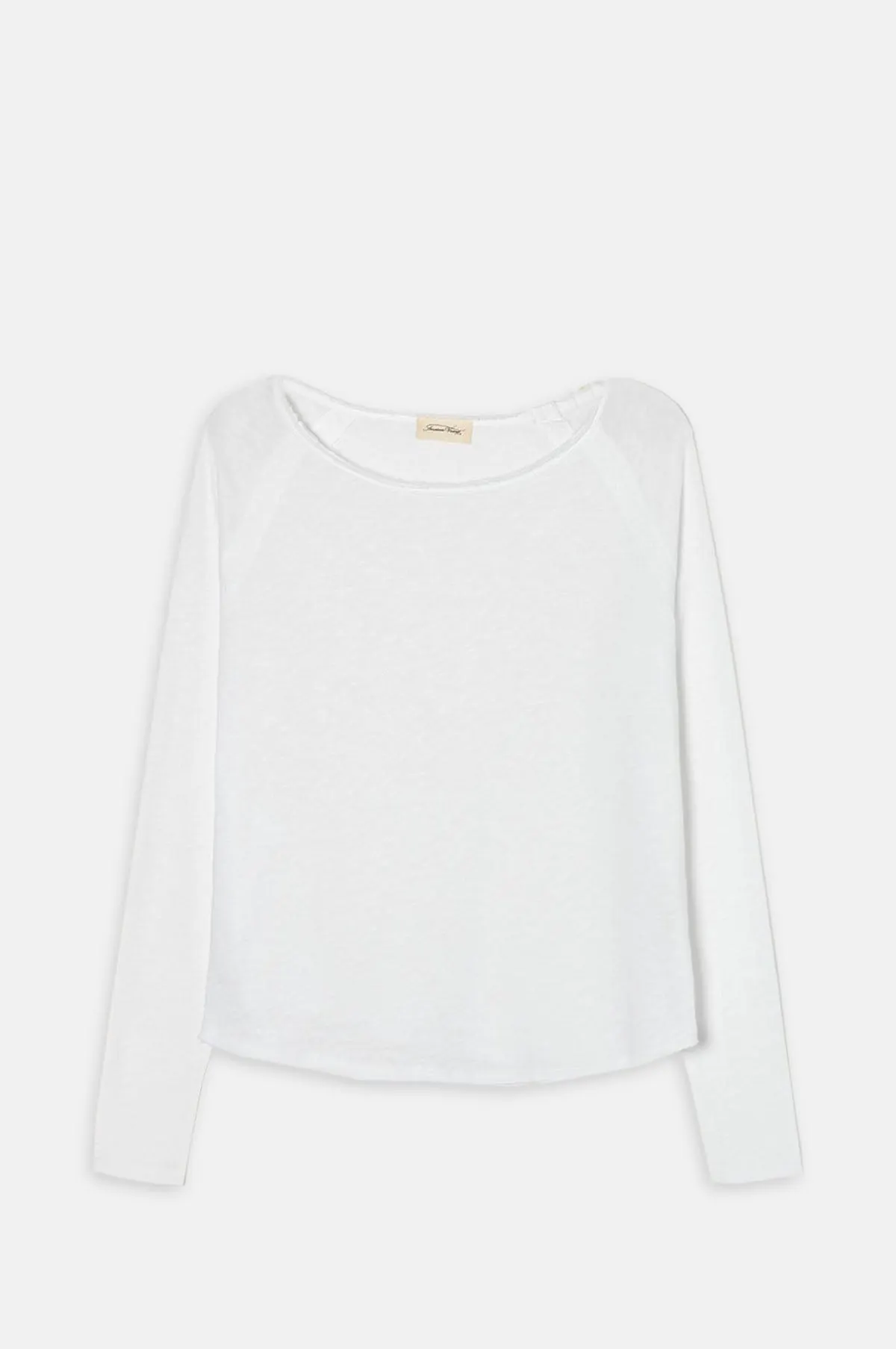White Cotton Boat Neck Top - Raglan Sleeve Raw Edge for OEM