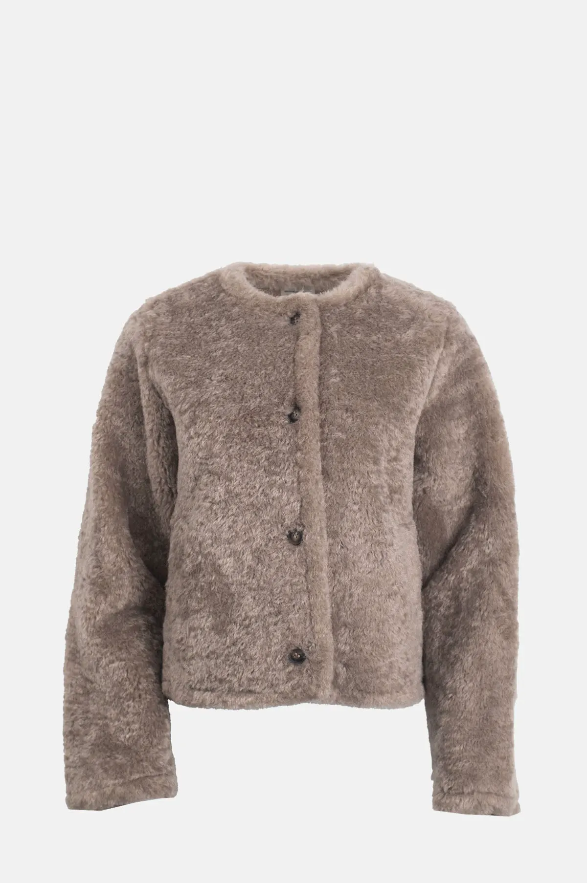Taupe Faux Fur Jacket - Velvet Lined Boxy Coat for OEM