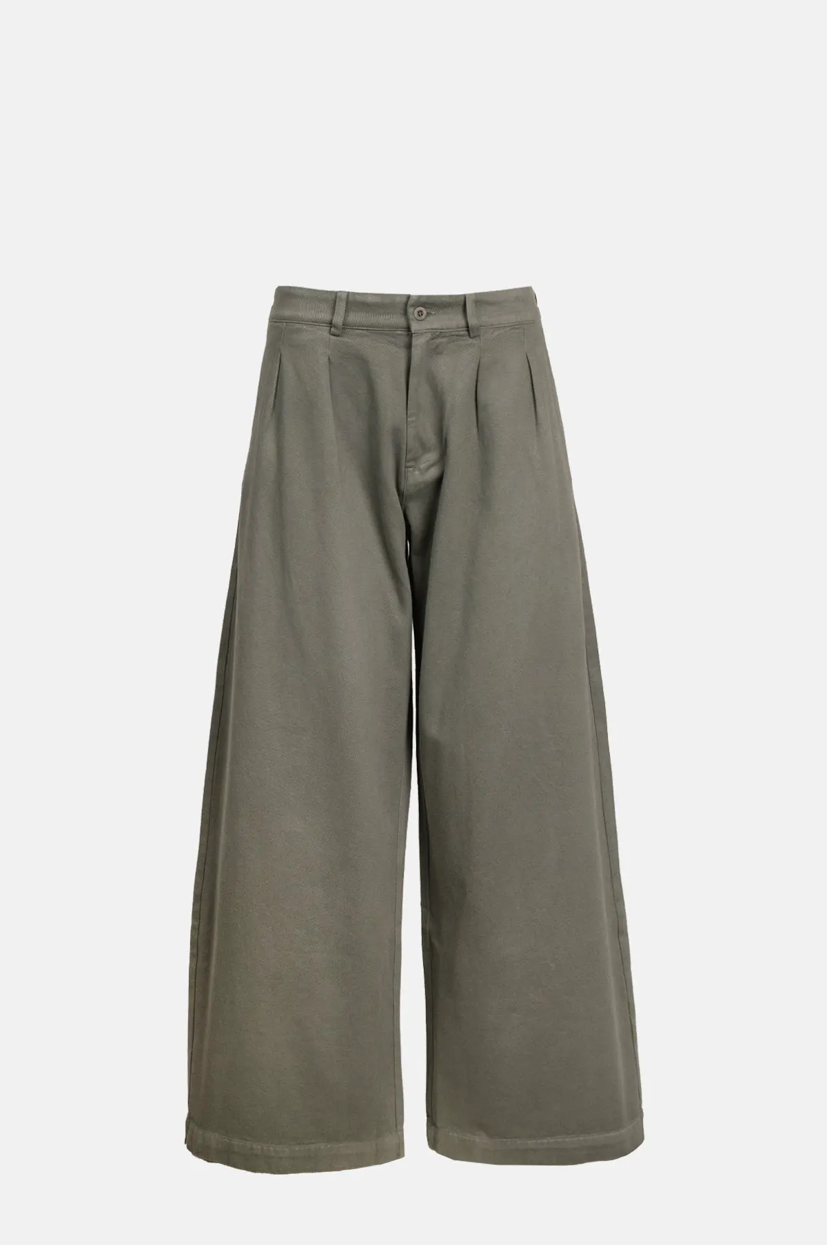 Green Brushed Cotton Drill Trousers - Pleated Wide Leg Pant for OEM