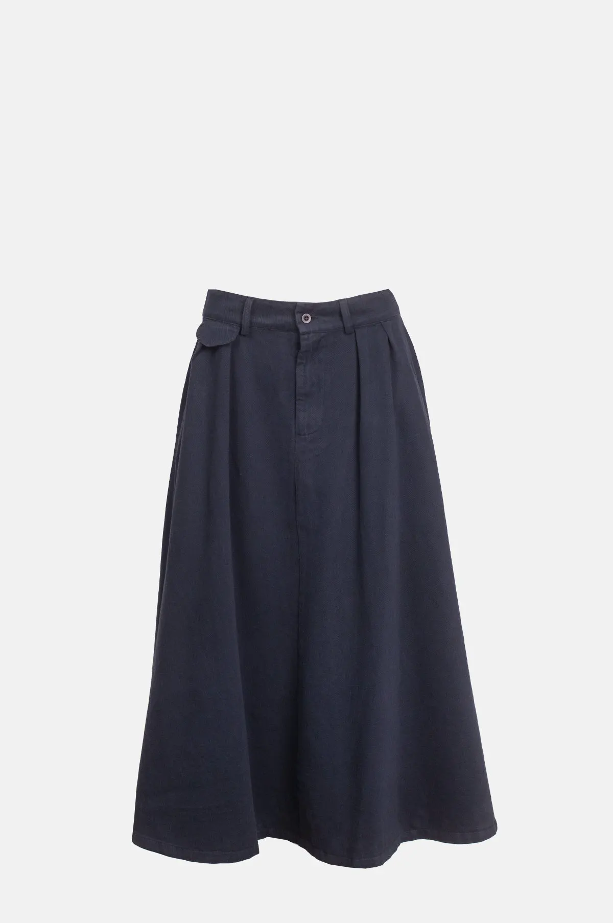 Navy Heavyweight Cotton Twill Skirt - Pleated Midi Skirt for OEM