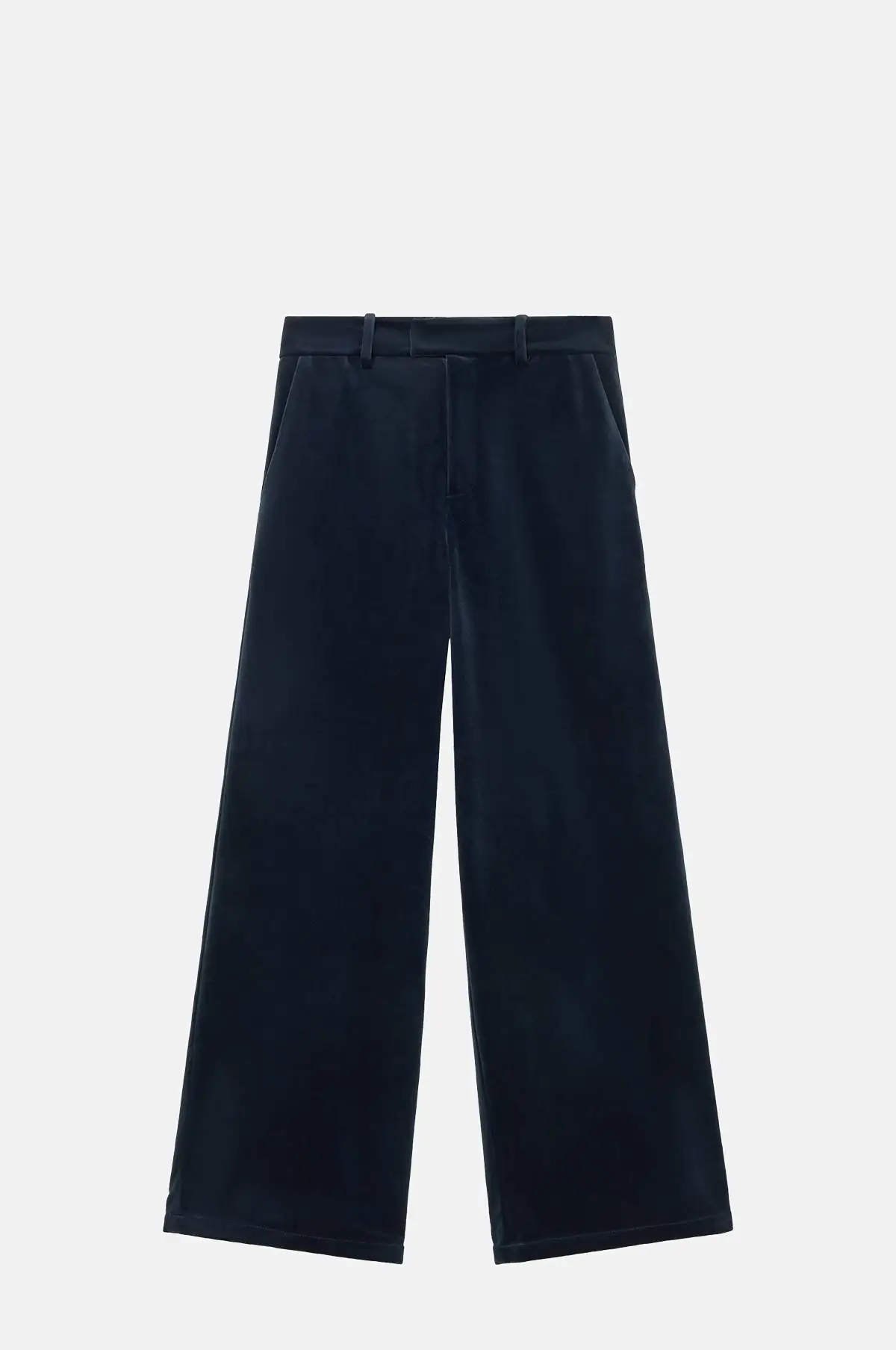 Ink Blue Velvet Wide Leg Trousers - Zip Fly and Welt Pockets for OEM