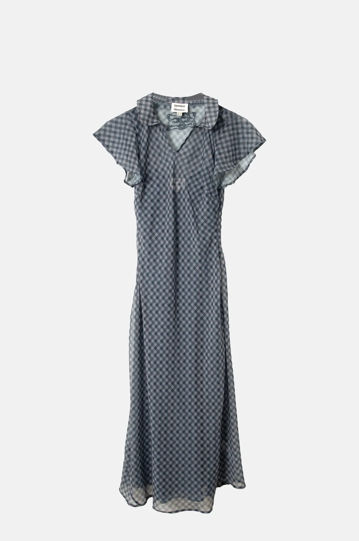 Sheer Gingham Chiffon Midi Dress - Removable Lining Flutter Sleeve for OEM