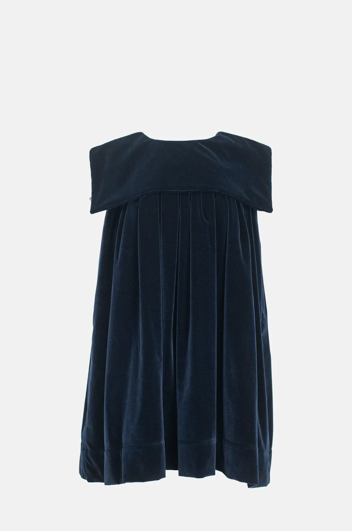 Navy Cotton Velvet Mini Dress - Sailor Collar Shift Dress for OEM