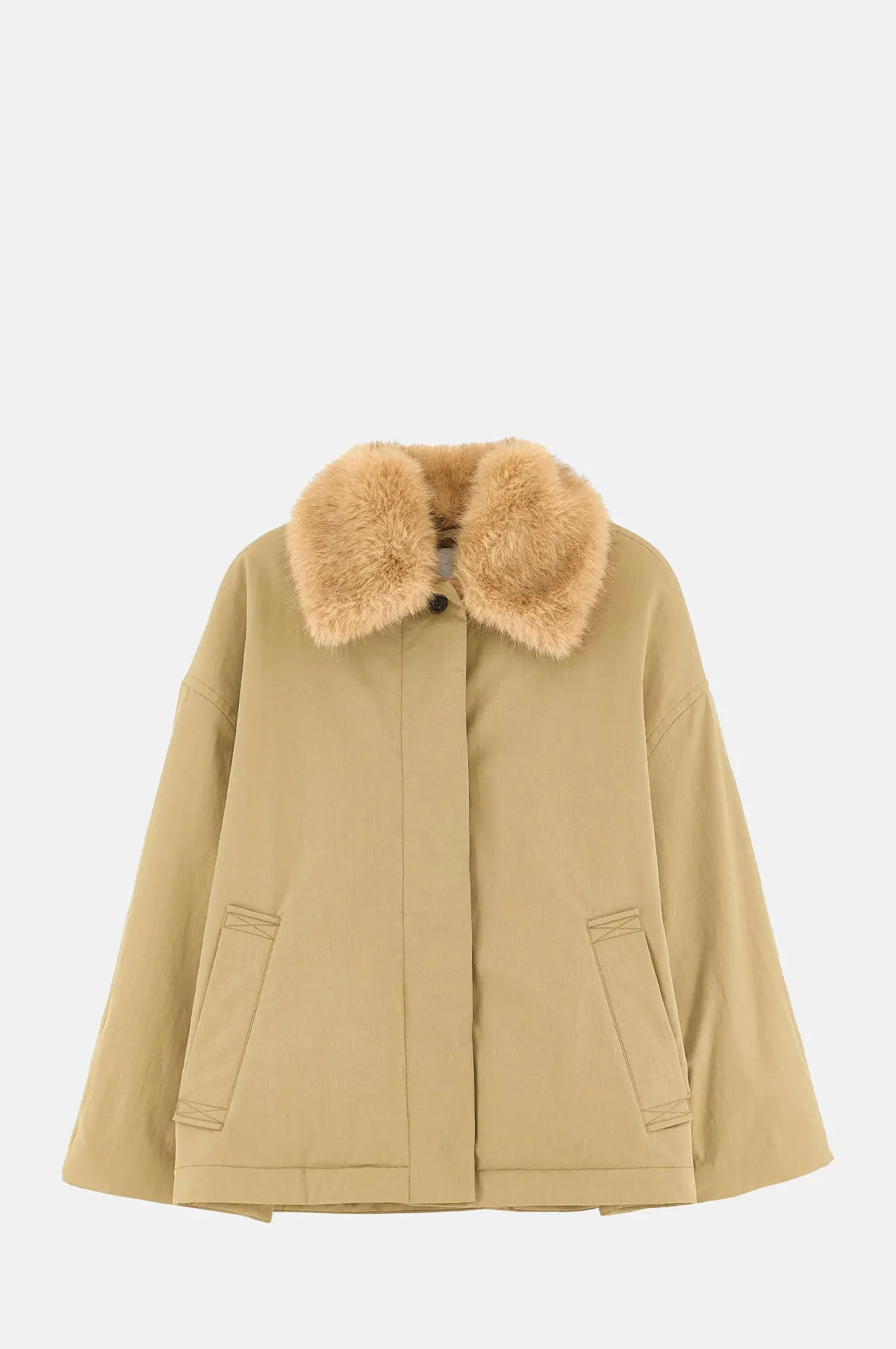 Faux Fur Lined Short Trench Jacket - Cotton Nylon for OEM