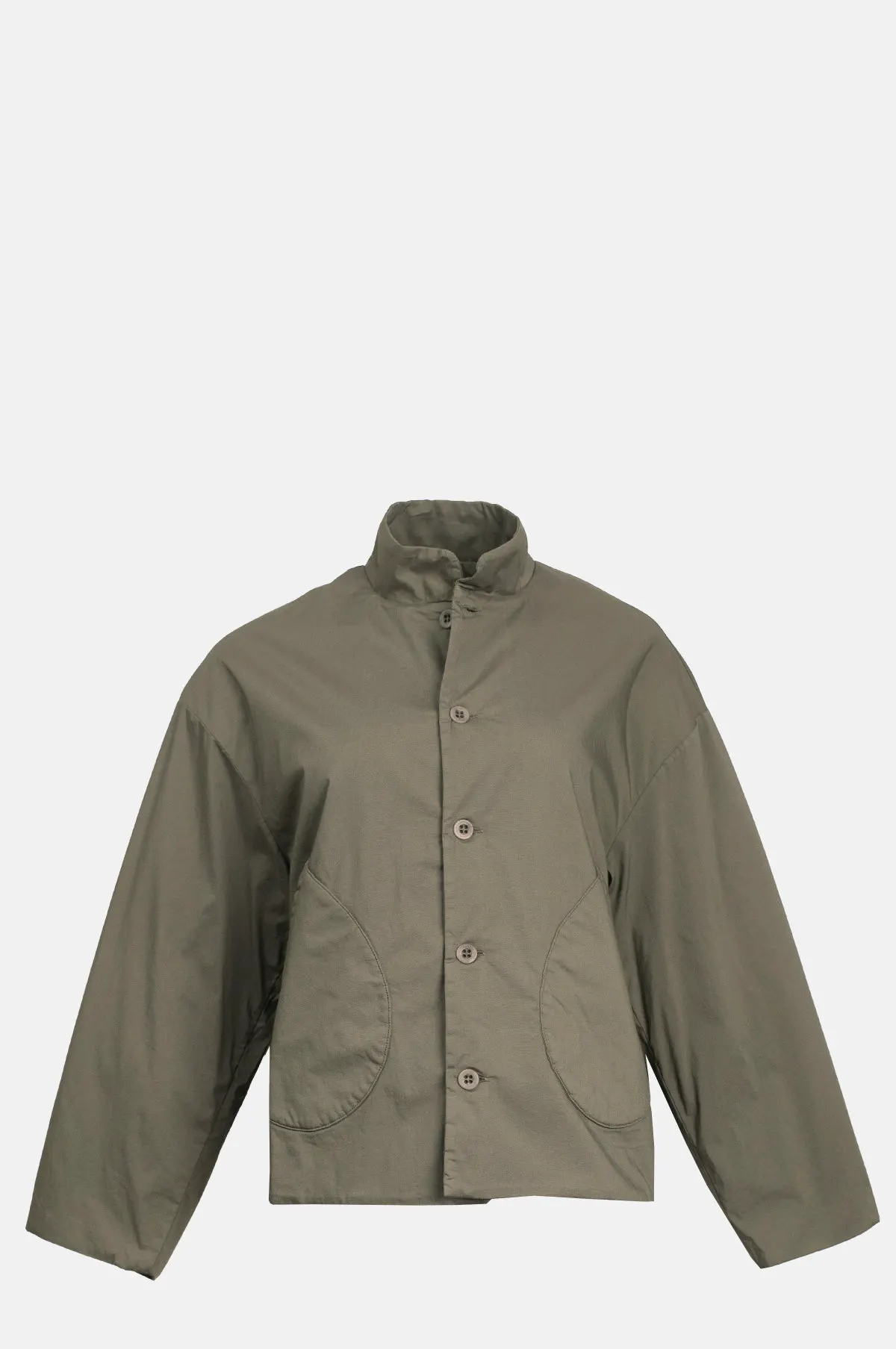 Green Padded Cotton Nylon Jacket - Stand Collar Insulated Coat for OEM