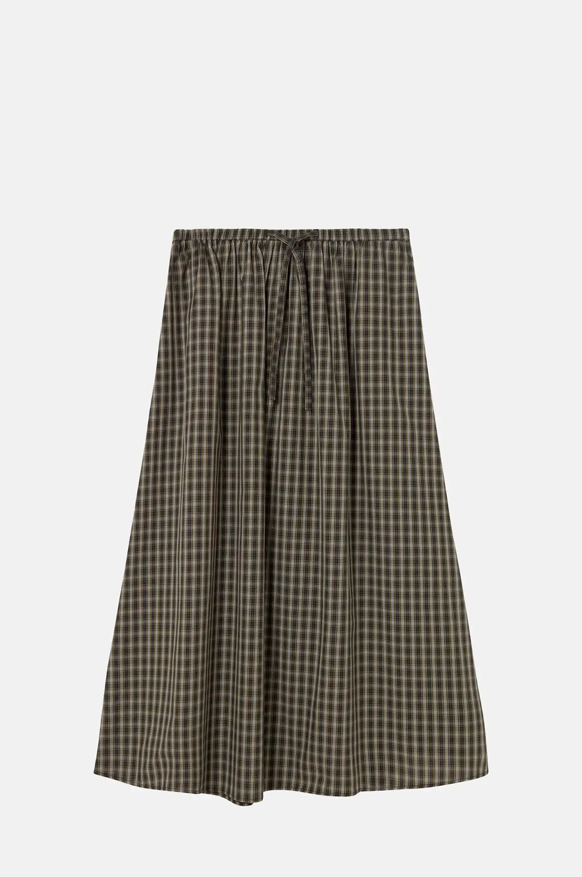 Navy Check Cotton Midi Skirt - Elasticated Waist with Pockets for OEM