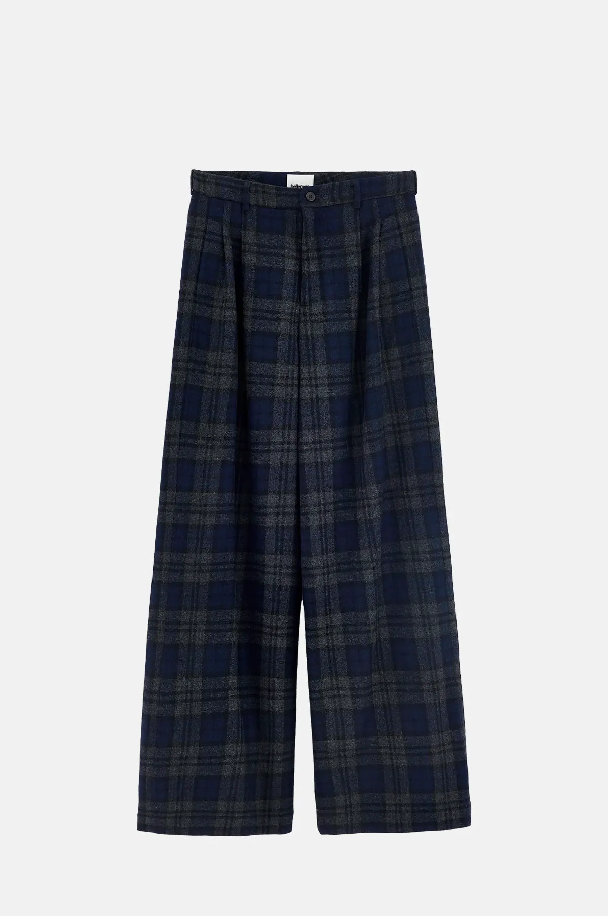 Check Wool Blend Trouser - Pleated Wide Leg for OEM