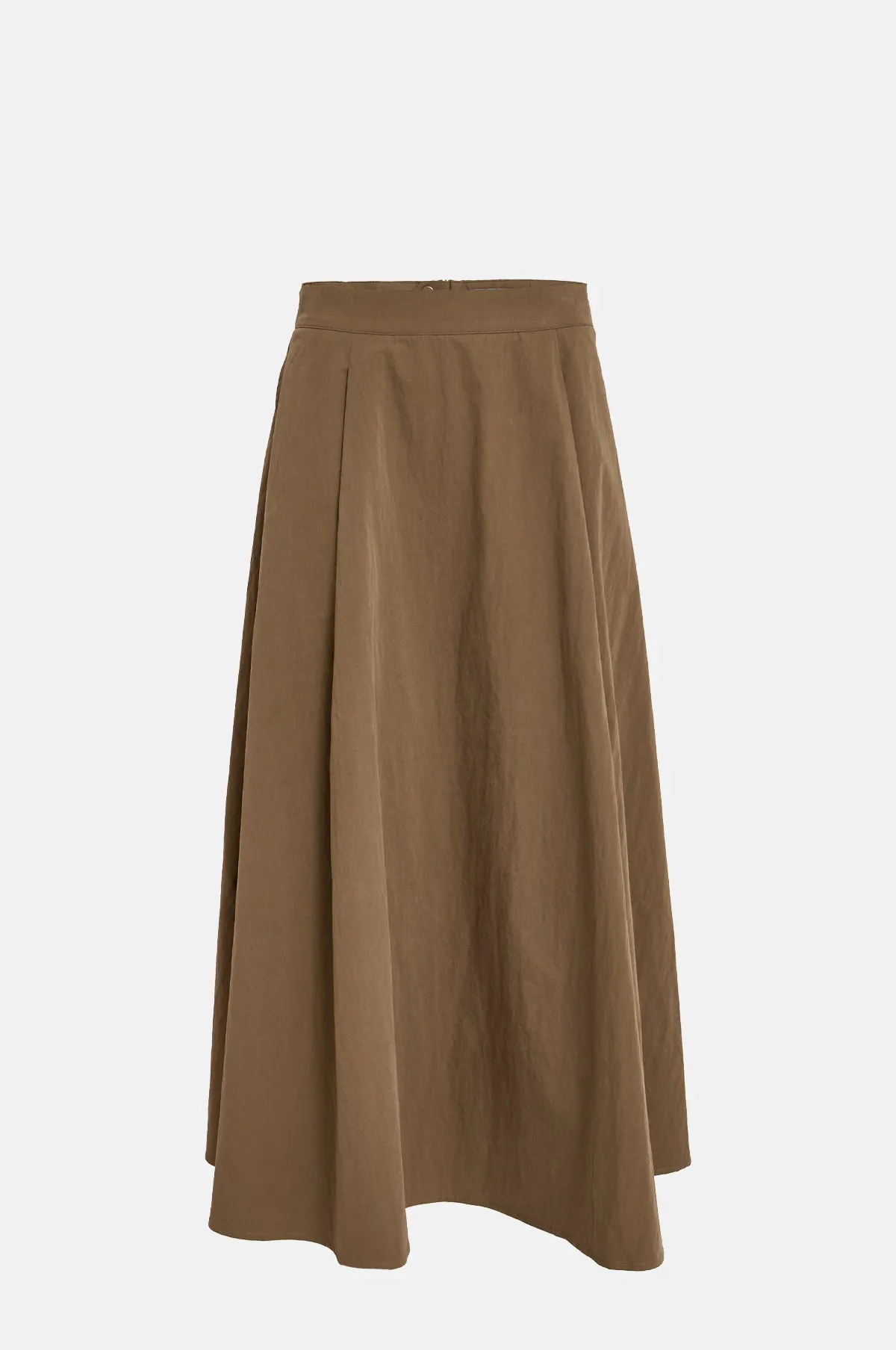 Brown Cotton Pleated Midi Skirt - A-Line Structured for OEM